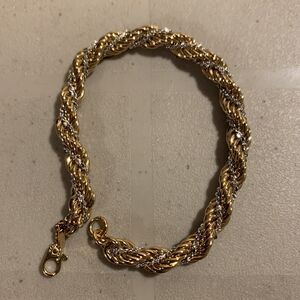Vintage Monet Twisted Rope Bracelet Signed Gold & Silver Tone 8mm 7” Elegant